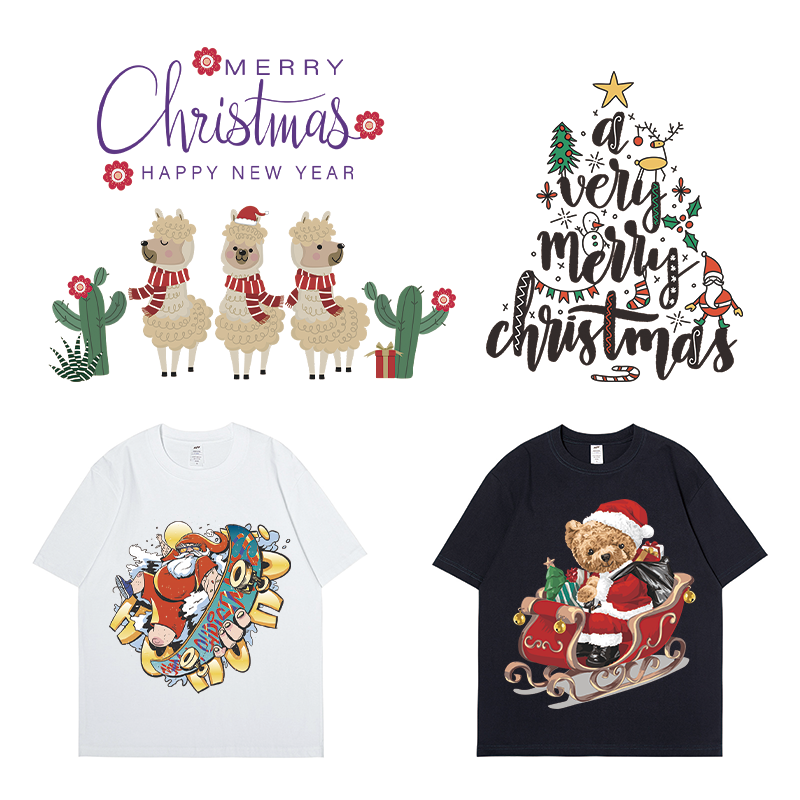 Custom Christmas heat transfer prints Logo Plastisol DTF Ready to Press Heat Transfers Printing for T Shirt dtf transfers