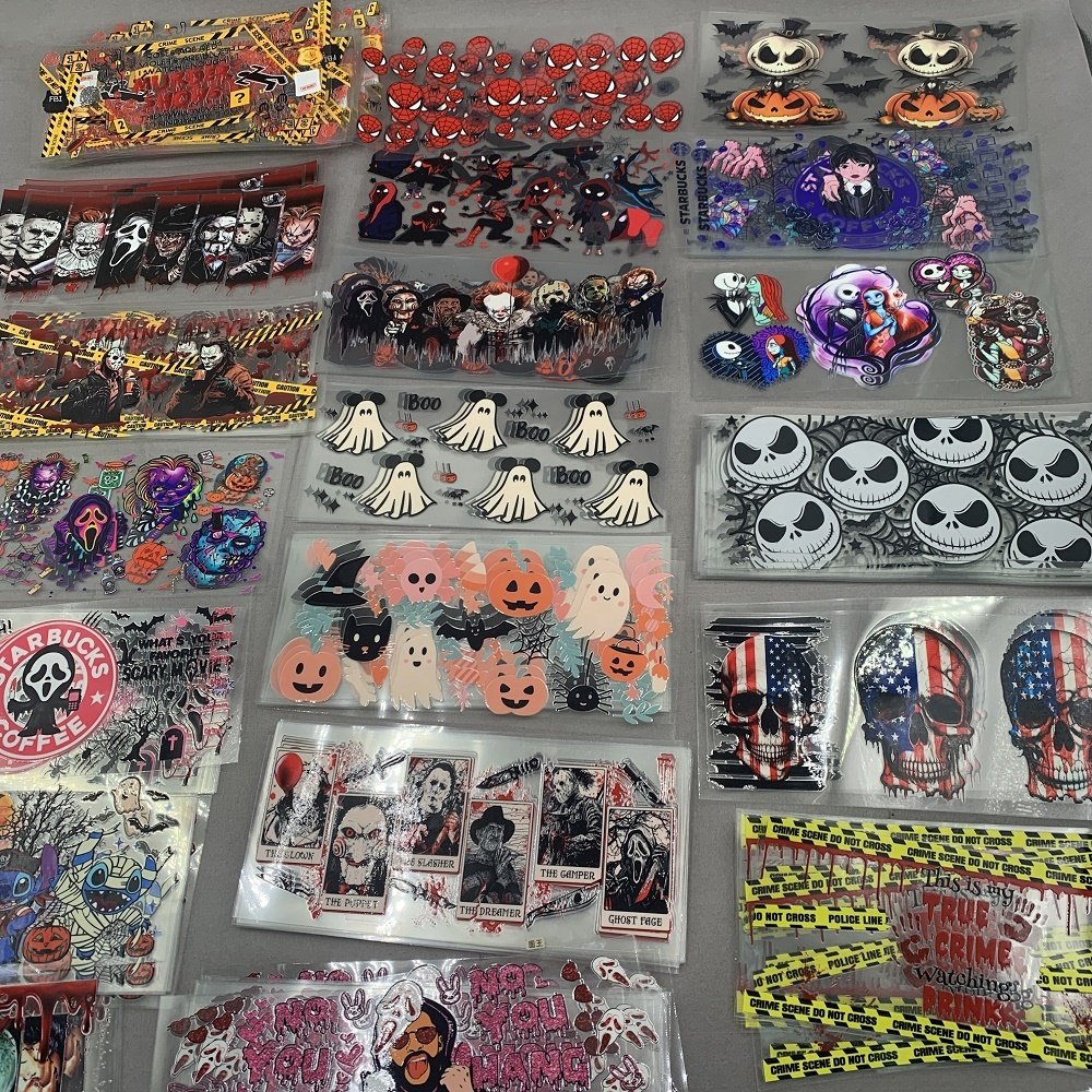 LETOP Printing Wholesale Custom 16oz 24oz UV DTF Mug Cup Glass Theme Halloween Wrap Cold Transfers Waterproof Sticker