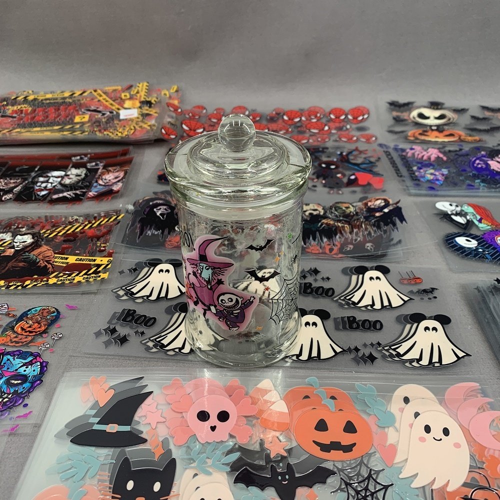 LETOP Printing Wholesale Custom 16oz 24oz UV DTF Mug Cup Glass Theme Halloween Wrap Cold Transfers Waterproof Sticker