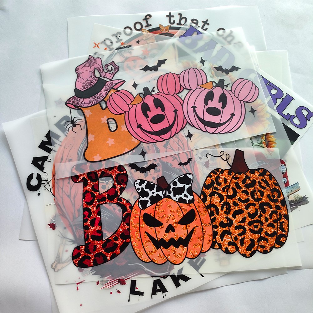 Custom dtf printed Halloween custom designs sticker Pumpkin Ghost boo heat transfers DTF heat transfer for t-shirts
