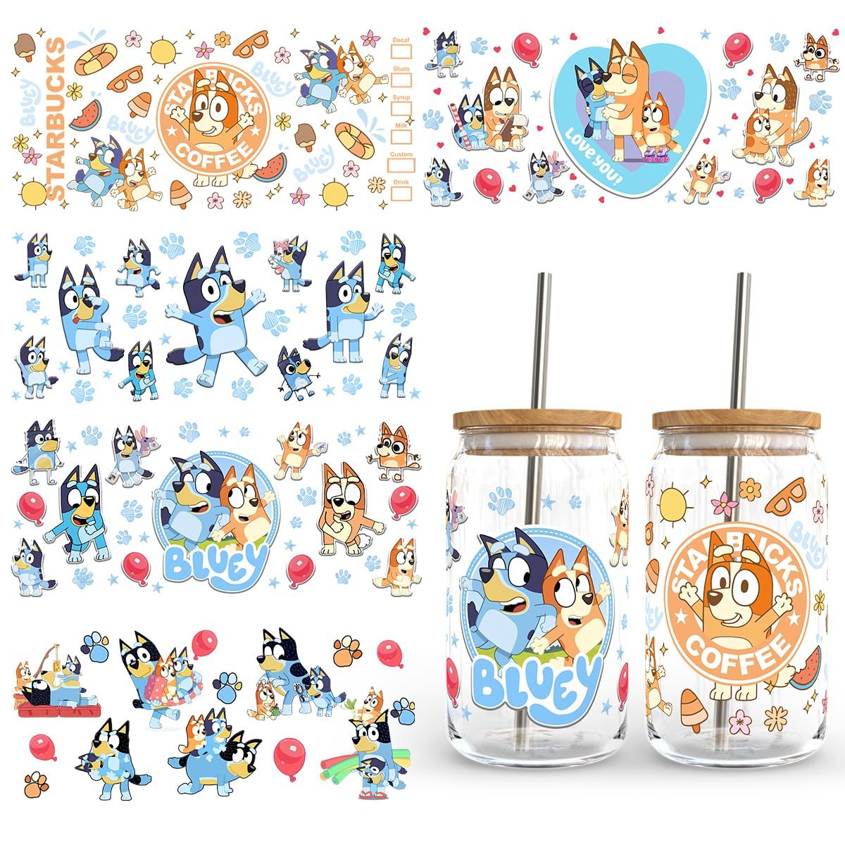 Custom Size Waterproof Cartoon Cup Wraps Decals UV DTF Transfer Printing Stickers for Tumbler Glasses PET Material Heat Transfer