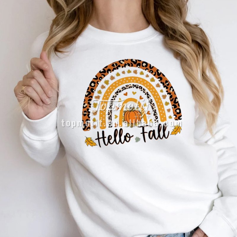 Happy Fall Designs Custom Thanksgiving Day Printing Glitter Heat Transfer Design for T-shirt