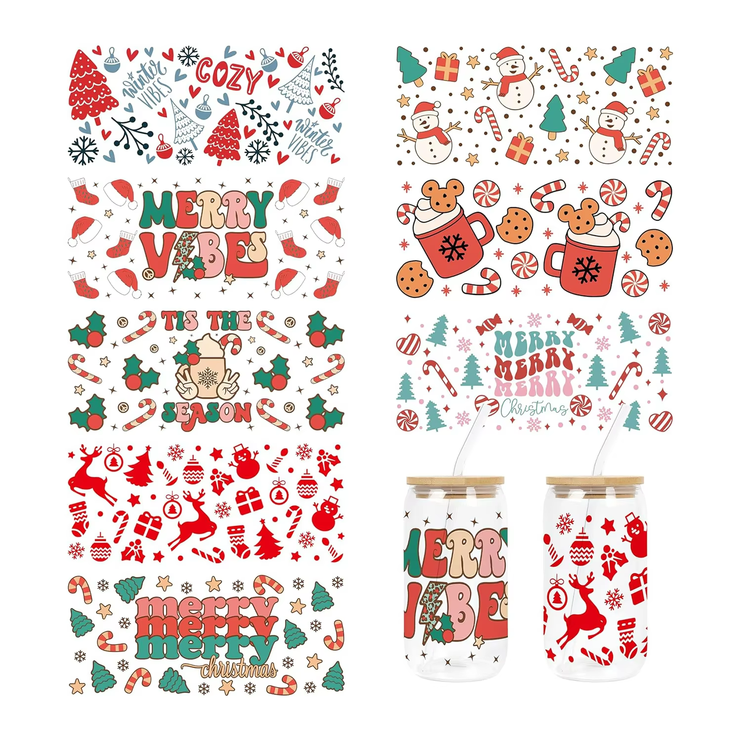 Custom 16oz Christmas Water Transfer Printed Cup Washable Feature