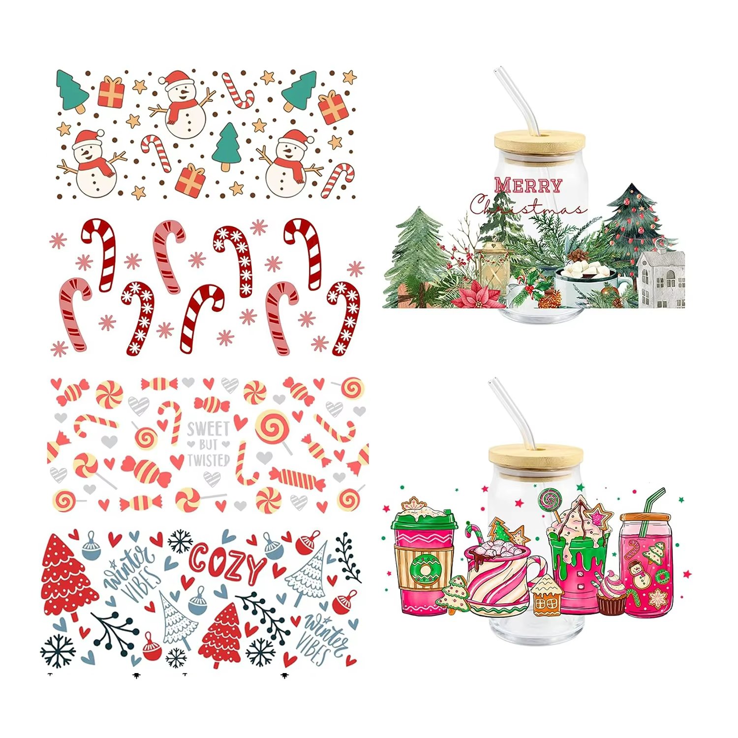 Custom 16oz Christmas Water Transfer Printed Cup Washable Feature