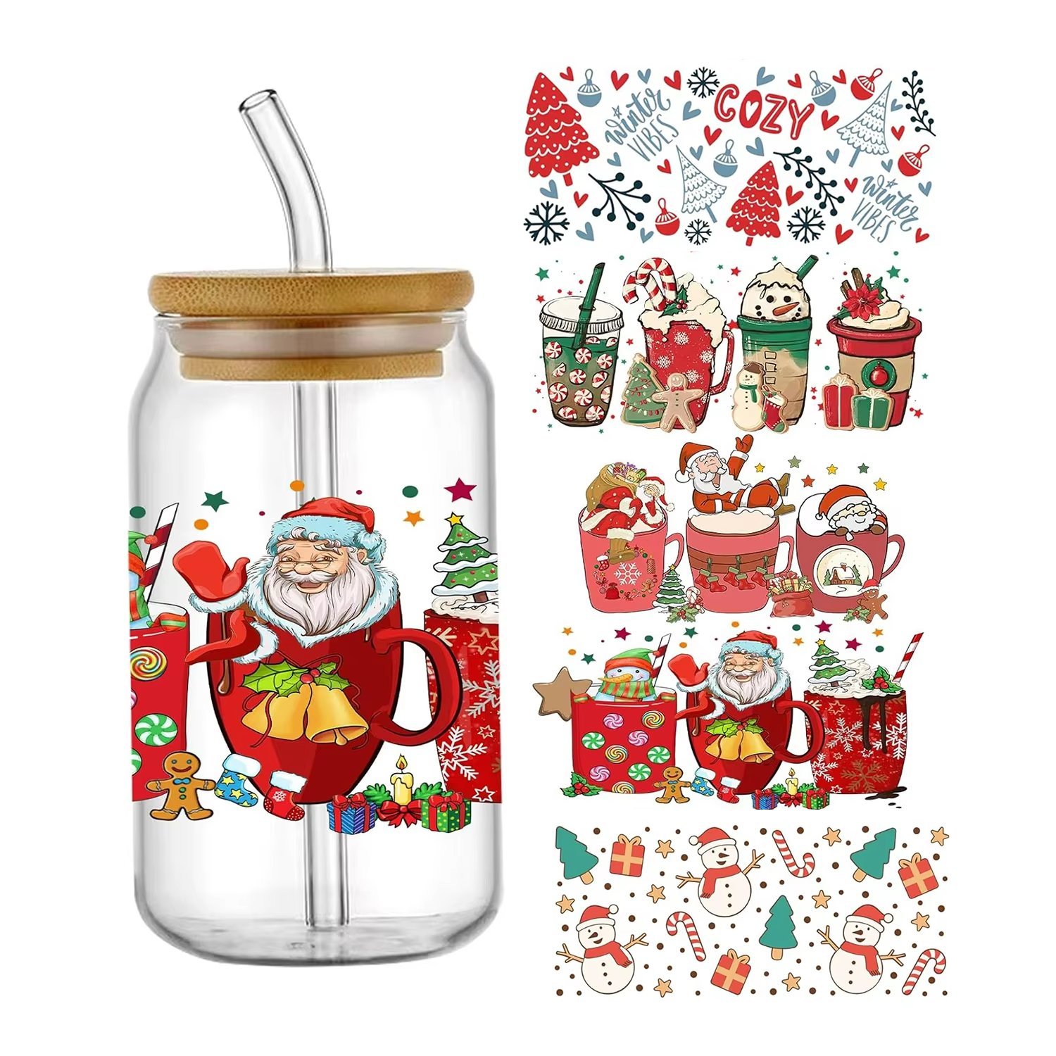 Custom 16oz Christmas Water Transfer Printed Cup Washable Feature