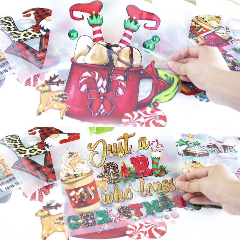 Glitter Dtf transfers Merry Christmas Custom Designs Heat transfer Plastisol Screen Print Ready To Press printing Stickers