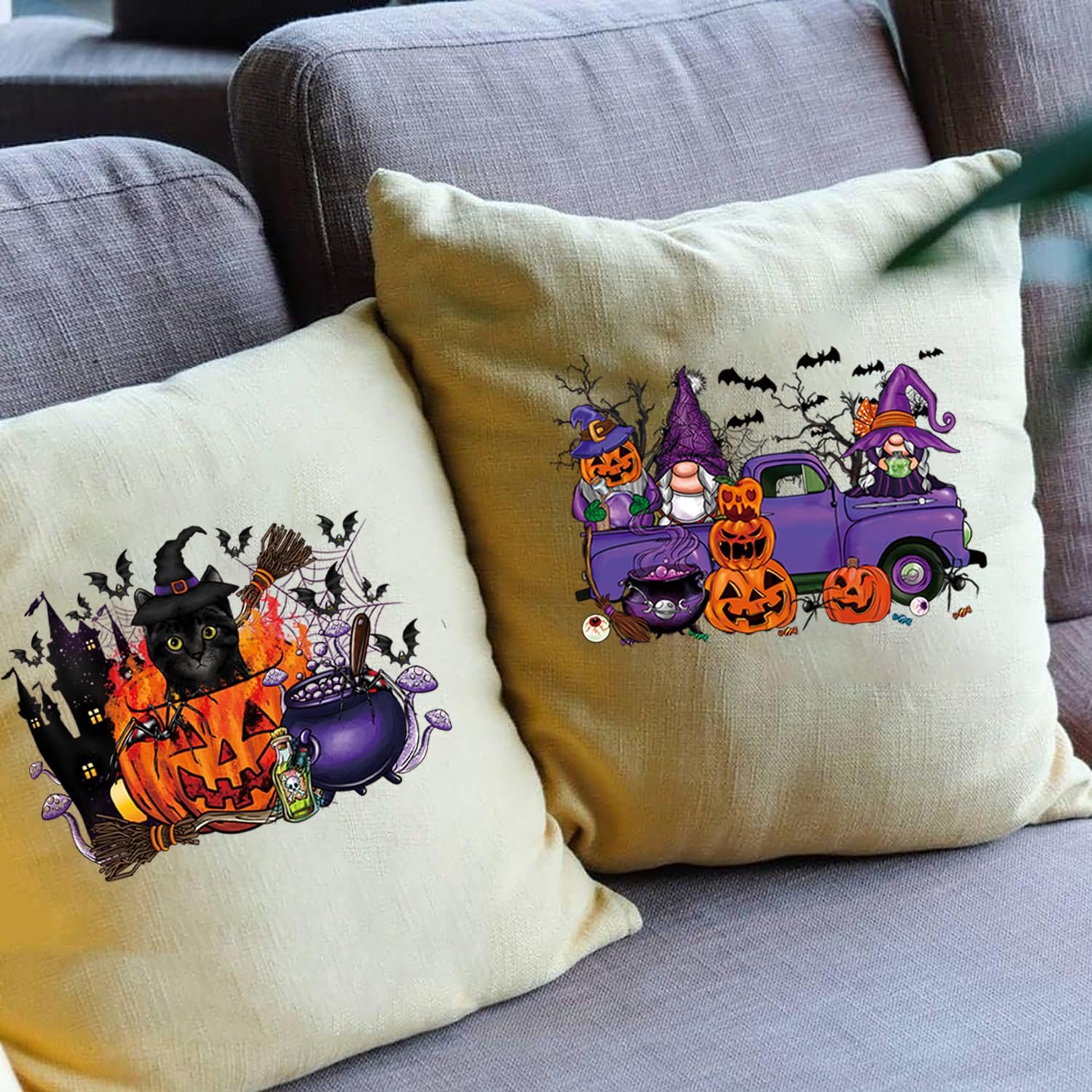 Halloween Iron on Transfer for Bag Black Cat Pumpkin Iron on Decals Dwarfs Skull Ghost Design Heat Transfer Stickers for T-Shirt