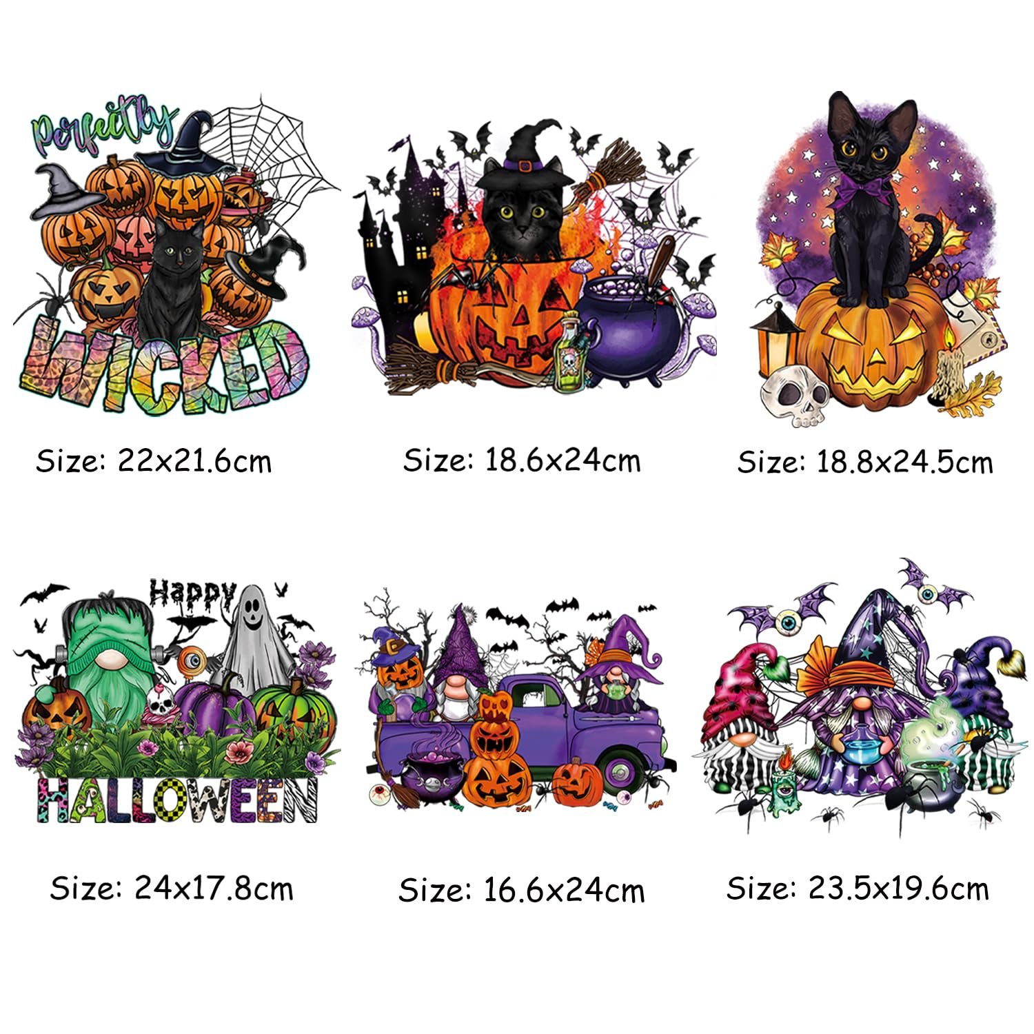 Halloween Iron on Transfer for Bag Black Cat Pumpkin Iron on Decals Dwarfs Skull Ghost Design Heat Transfer Stickers for T-Shirt
