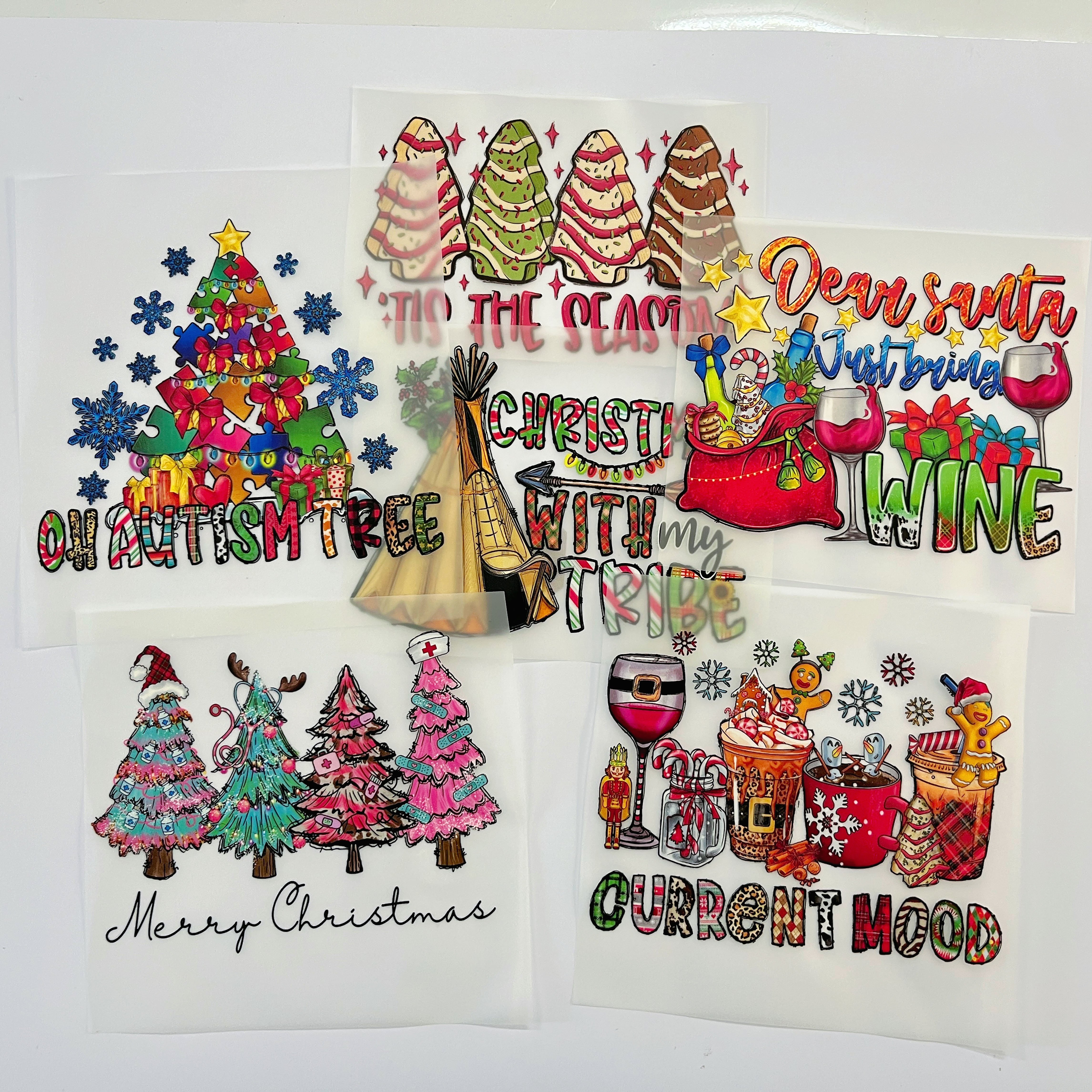 Factory high quality multiple christmas dtf stickers designs ready to press custom heat transfer printing for garment