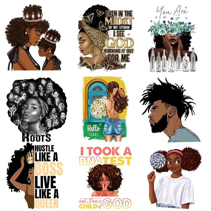 Girl Thermal Heat Transfer Printing Labels for T-shirts Garments Customizable Stylish Stickers Wholesale Custom Printed Black