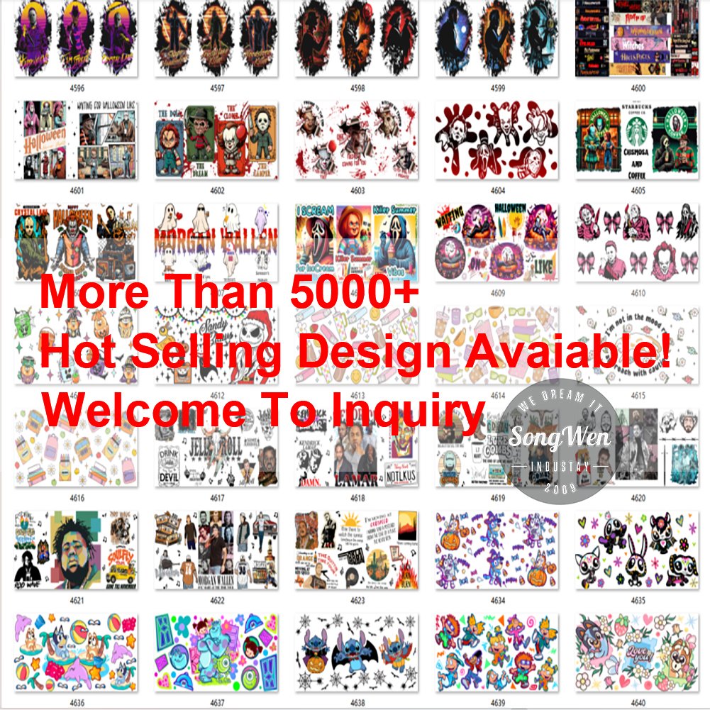 Cartoon custom uv dtf cup wraps bulk design waterproof transfer sticker halloween uv dtf cup wraps transfers for 16oz glass cups