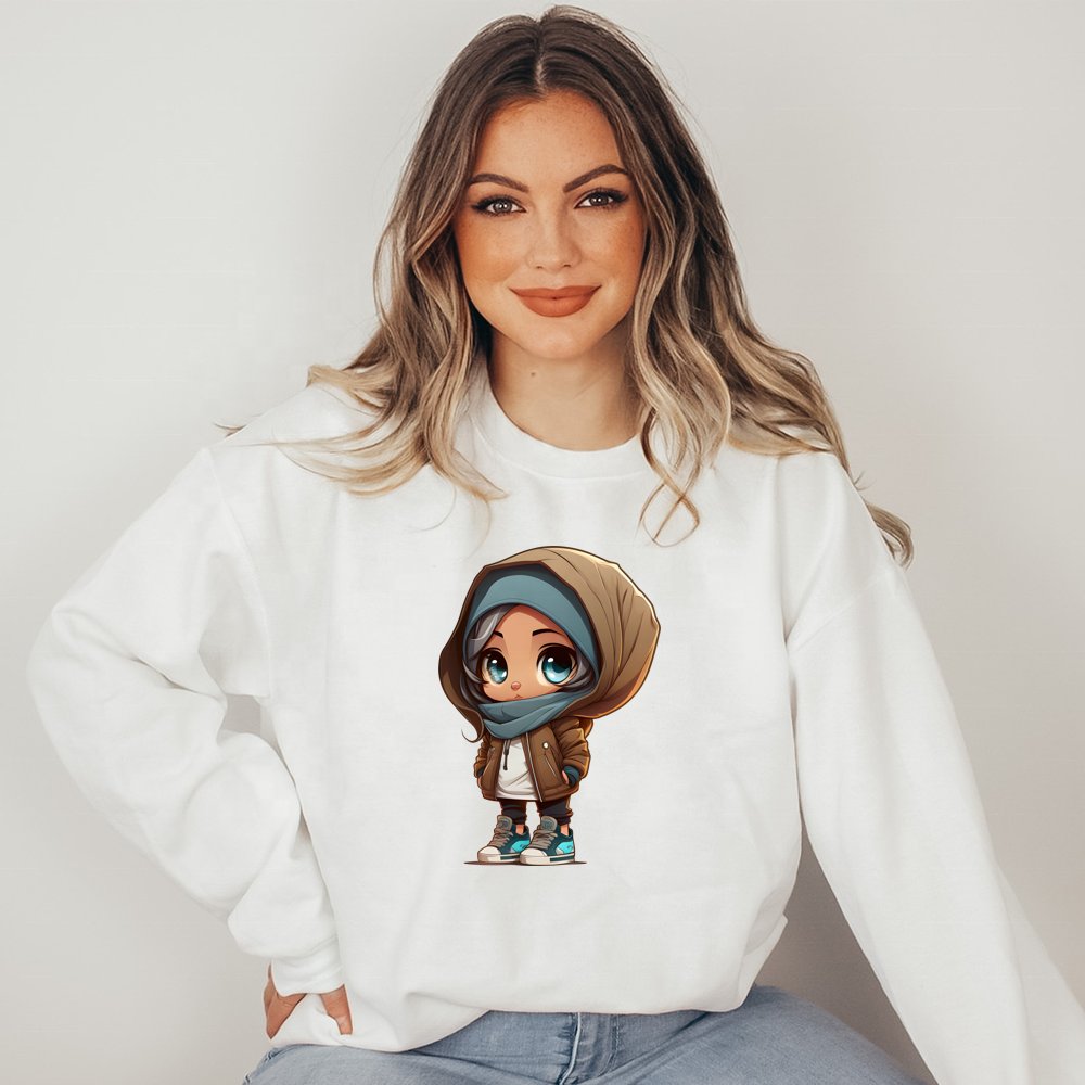 Ready To Ship Hijab Chibi Girl DTF Printing Fashion Muslim Girl Heat Transfer Hijab Doll Heat Transfer Stickers For T-shirt