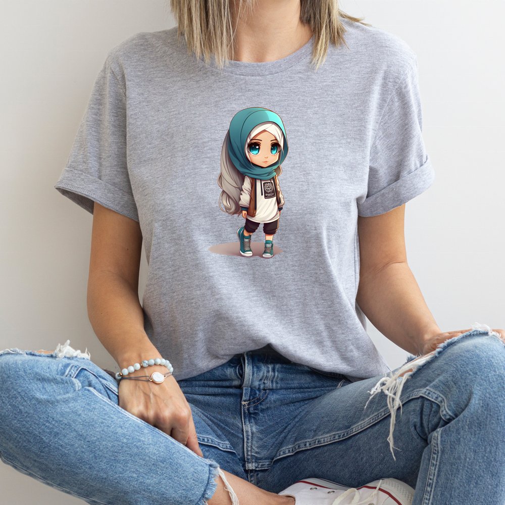 Ready To Ship Hijab Chibi Girl DTF Printing Fashion Muslim Girl Heat Transfer Hijab Doll Heat Transfer Stickers For T-shirt