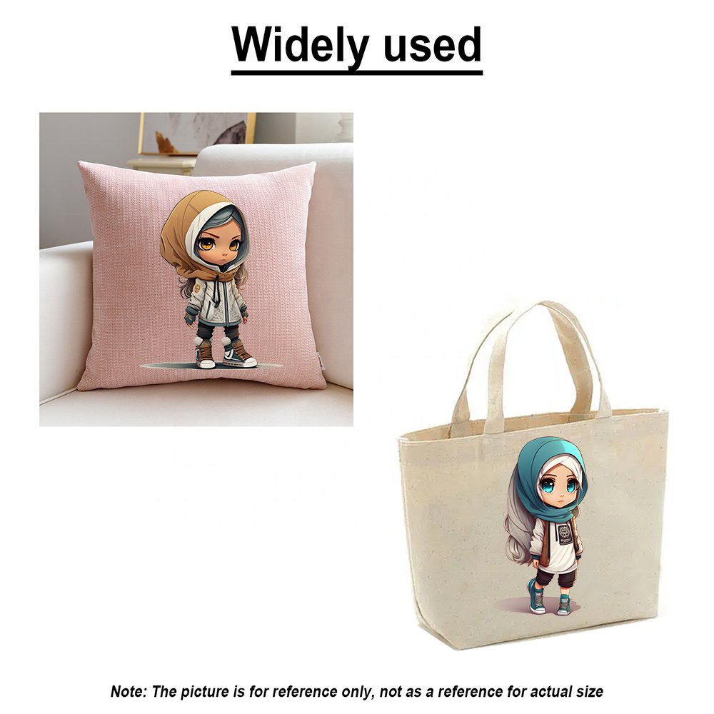 Ready To Ship Hijab Chibi Girl DTF Printing Fashion Muslim Girl Heat Transfer Hijab Doll Heat Transfer Stickers For T-shirt