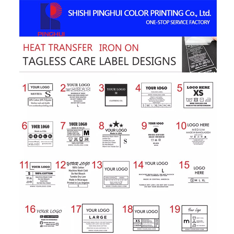Custom Clothing Ironing Neck Label Logo Heat Transfer Printing for T Shirts