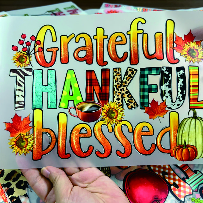 Grateful Thankful Truck Pumpkin Thanksgiving 2024 Heat Transfer Printing Sticker Applique For Garment Shirt Bags Sweatshirt Hat