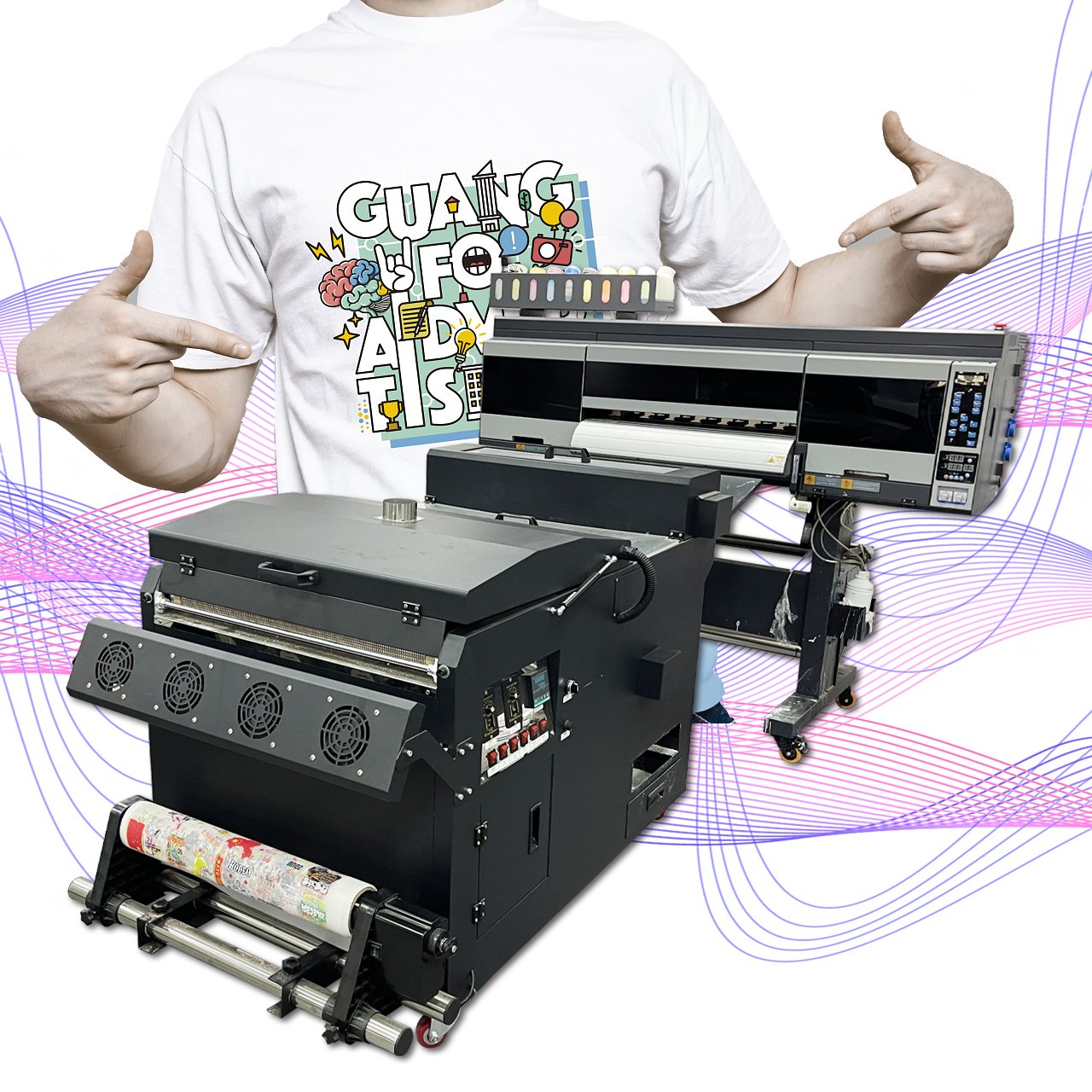 A3 DTF printer set heat transfer t-shirt printing machine with pigment ink direct to film printer and shaking dryer with XP600