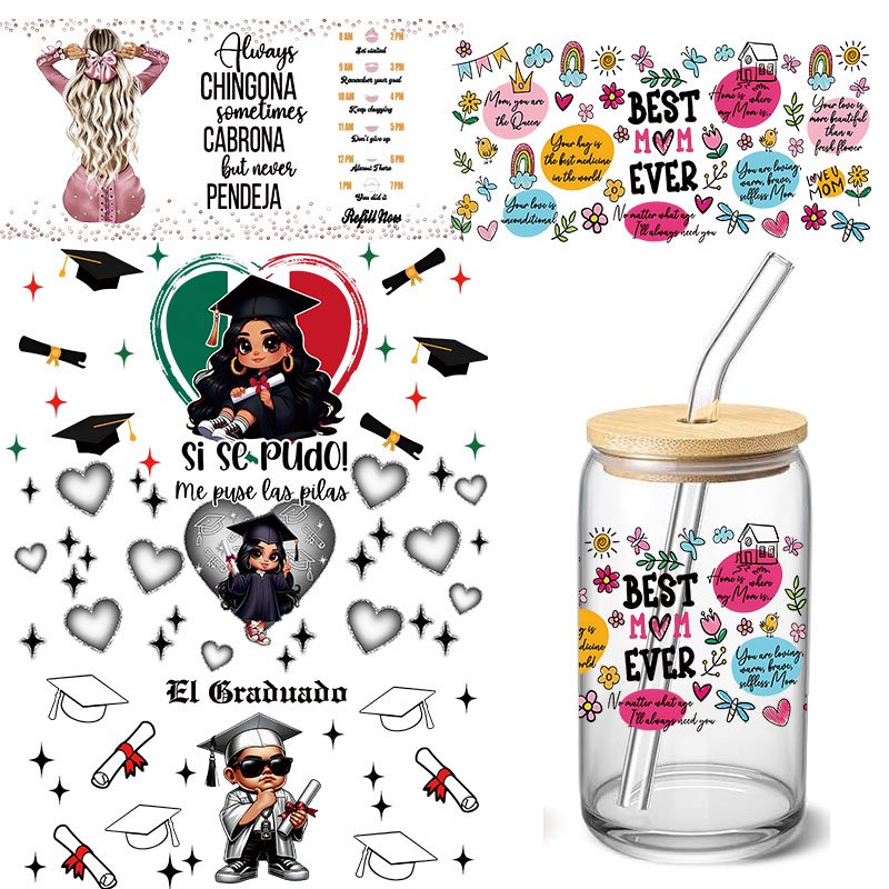 16oz 20oz 24oz UV DTF transfer wrap stick wrap decal 2024 graduate design uv dtf cup wrap transfers 16oz high quality