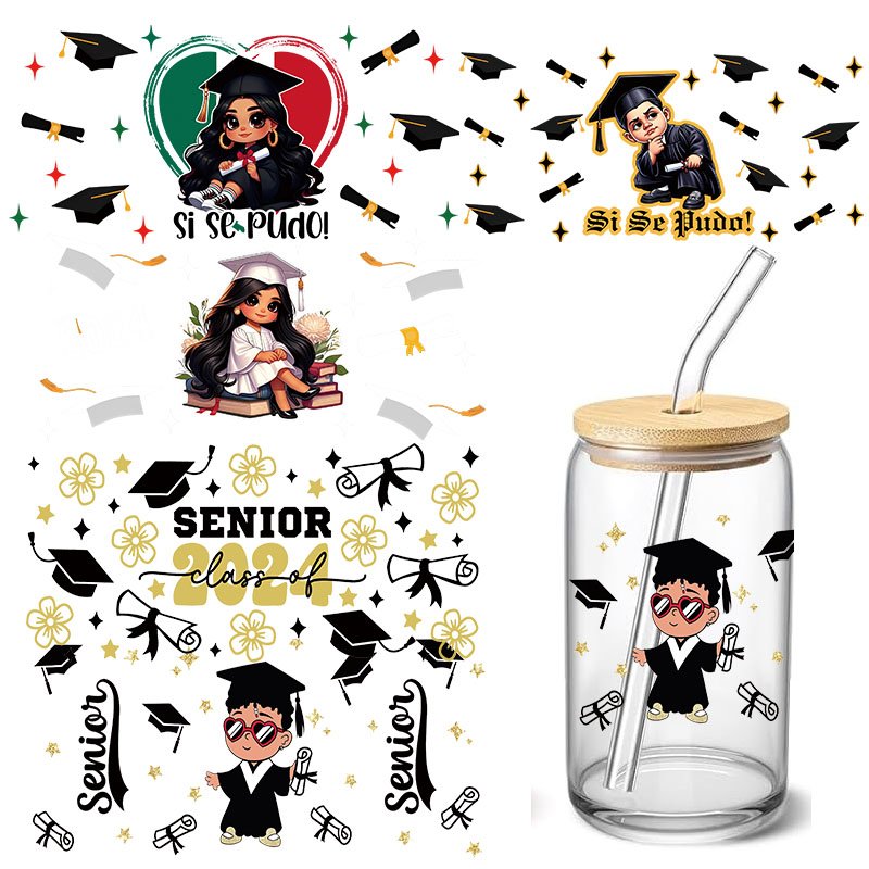 16oz 20oz 24oz UV DTF transfer wrap stick wrap decal 2024 graduate design uv dtf cup wrap transfers 16oz high quality