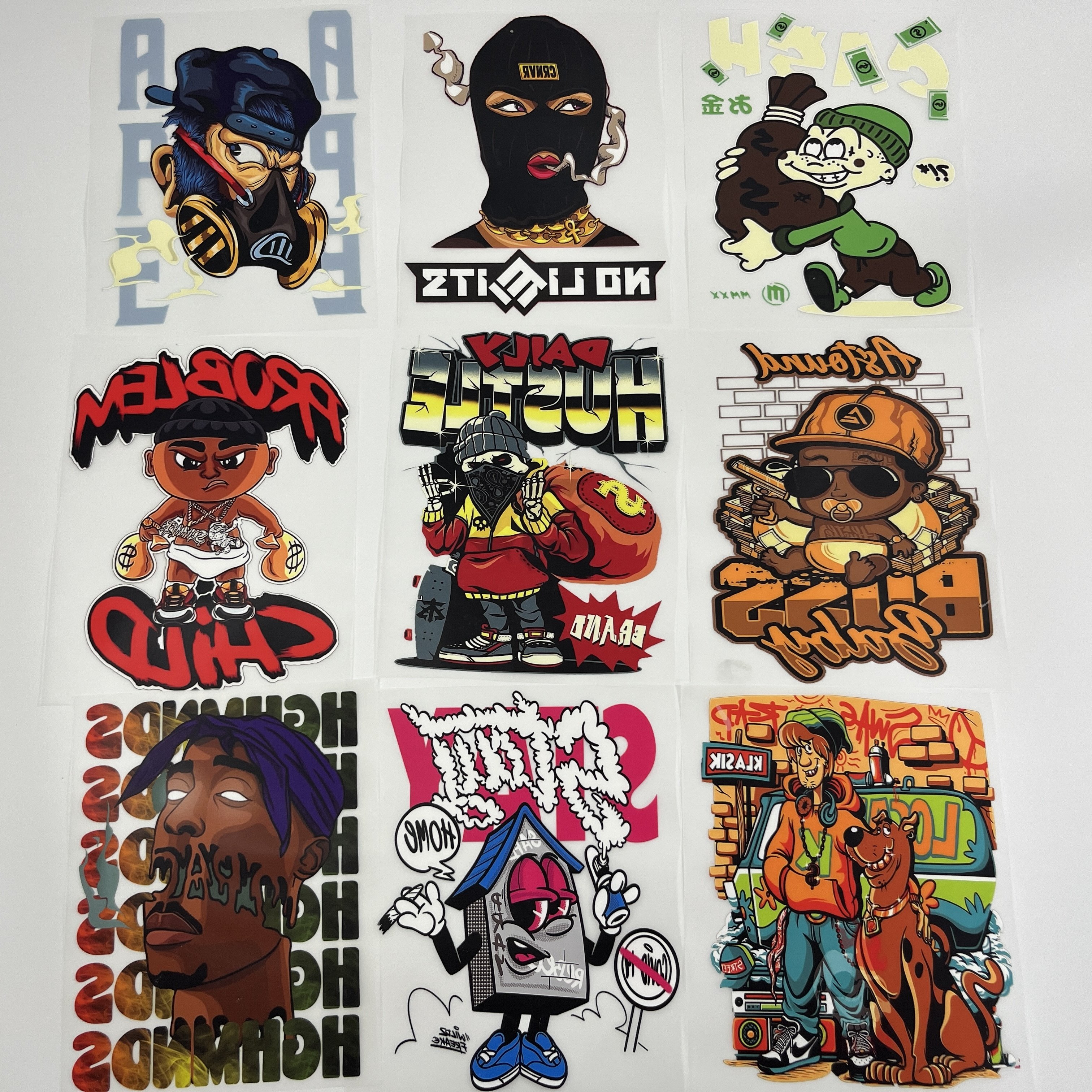 Factory wholesale custom dtf heat transfers cartoon stickers fashion designs iron on sticker heat transfer prints on garments