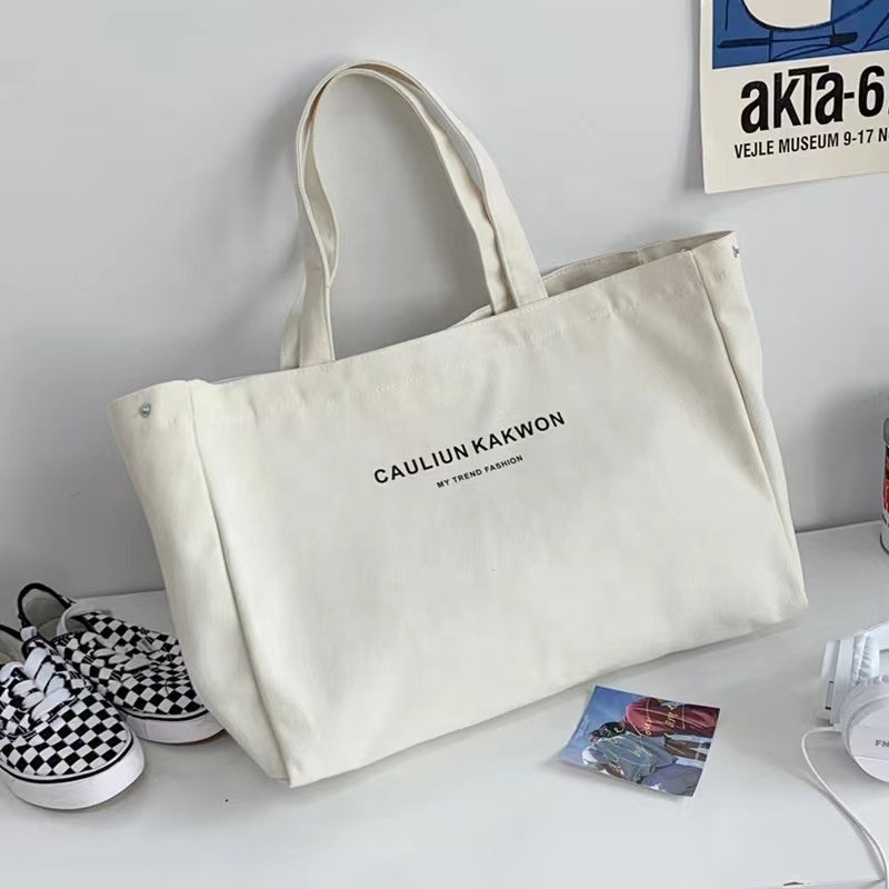 High-capacity cotton tote bag canvas bag custom logo eco cotton tote shopping bag with zipper and pocket