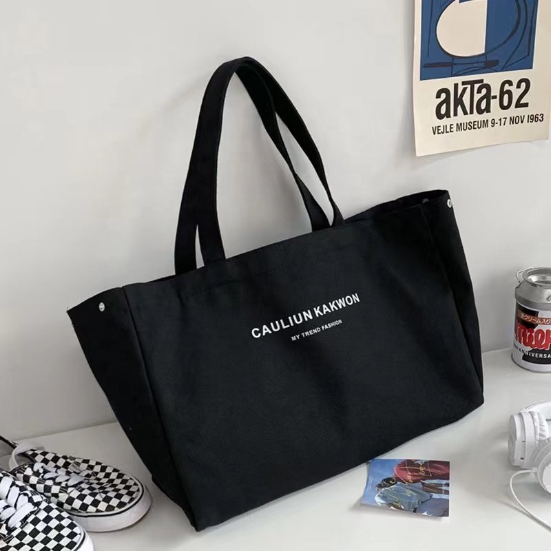 High-capacity cotton tote bag canvas bag custom logo eco cotton tote shopping bag with zipper and pocket
