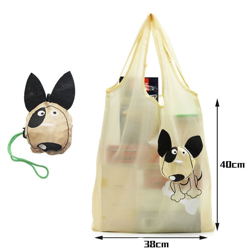 Custom Heavy Duty 38Cm Cartoon Cute Animal Dog Shape Folding Reusable Tote Bag Portable Polyester Foldable Grocery Shopping Bags