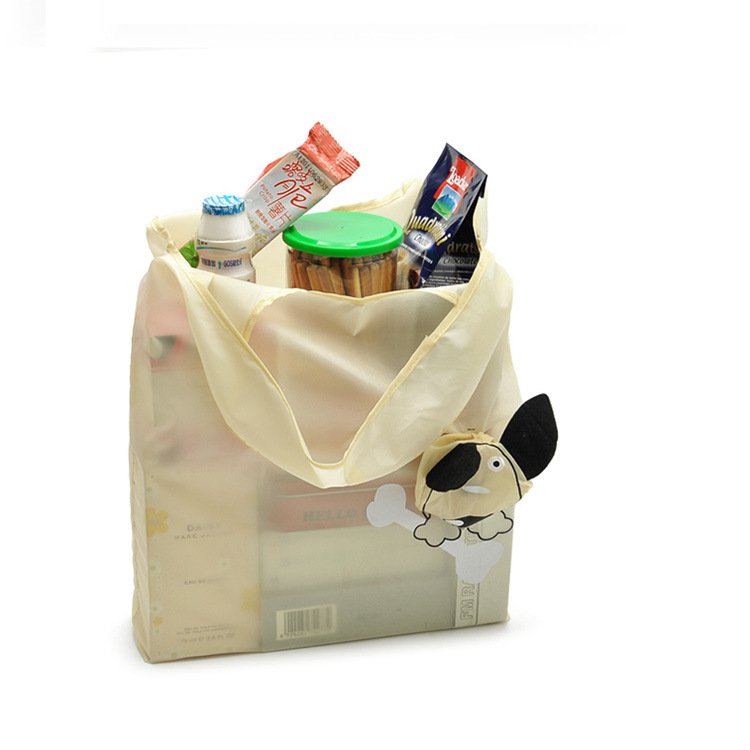 Custom Heavy Duty 38Cm Cartoon Cute Animal Dog Shape Folding Reusable Tote Bag Portable Polyester Foldable Grocery Shopping Bags