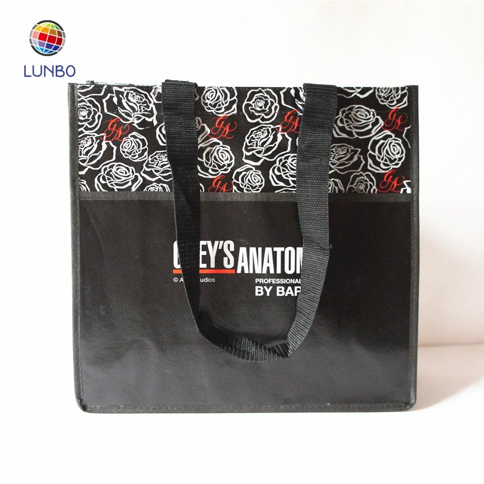 Customized Laminated Full Area Printing Non Woven Shopping bag With Front Pocket