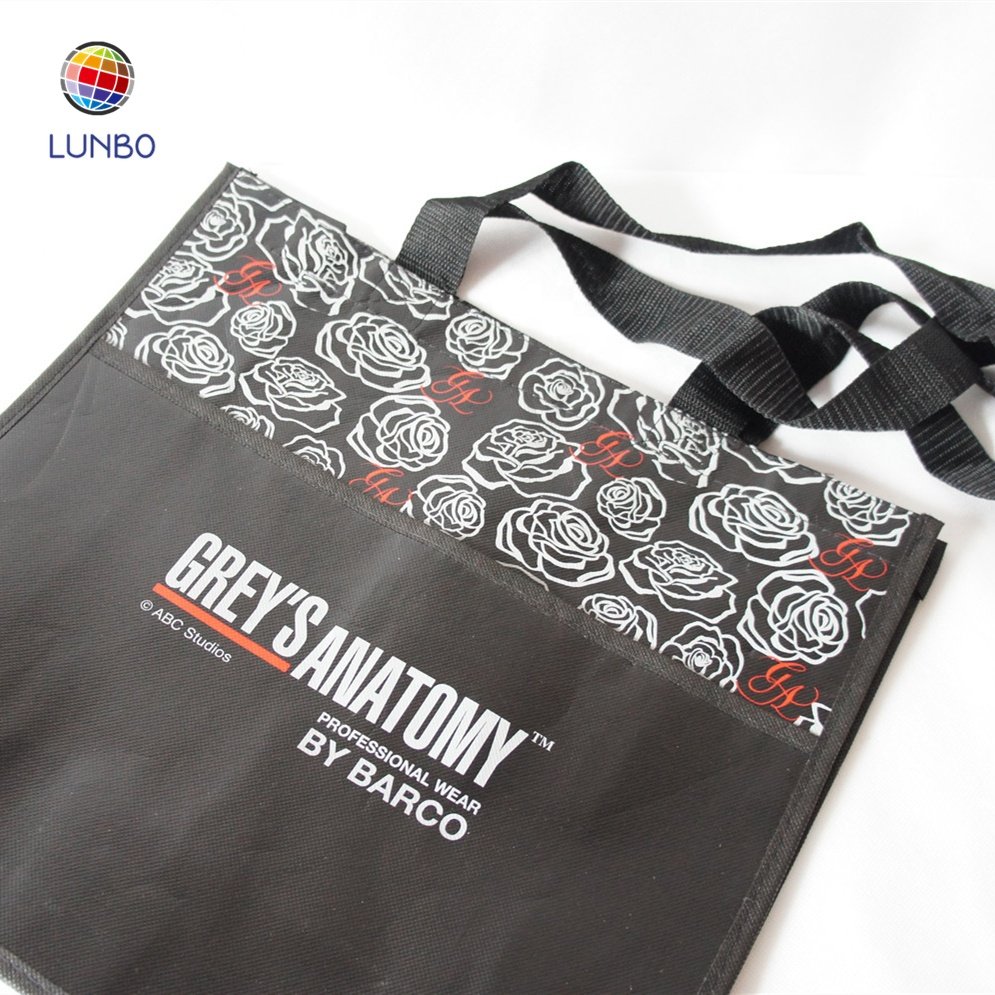 Customized Laminated Full Area Printing Non Woven Shopping bag With Front Pocket
