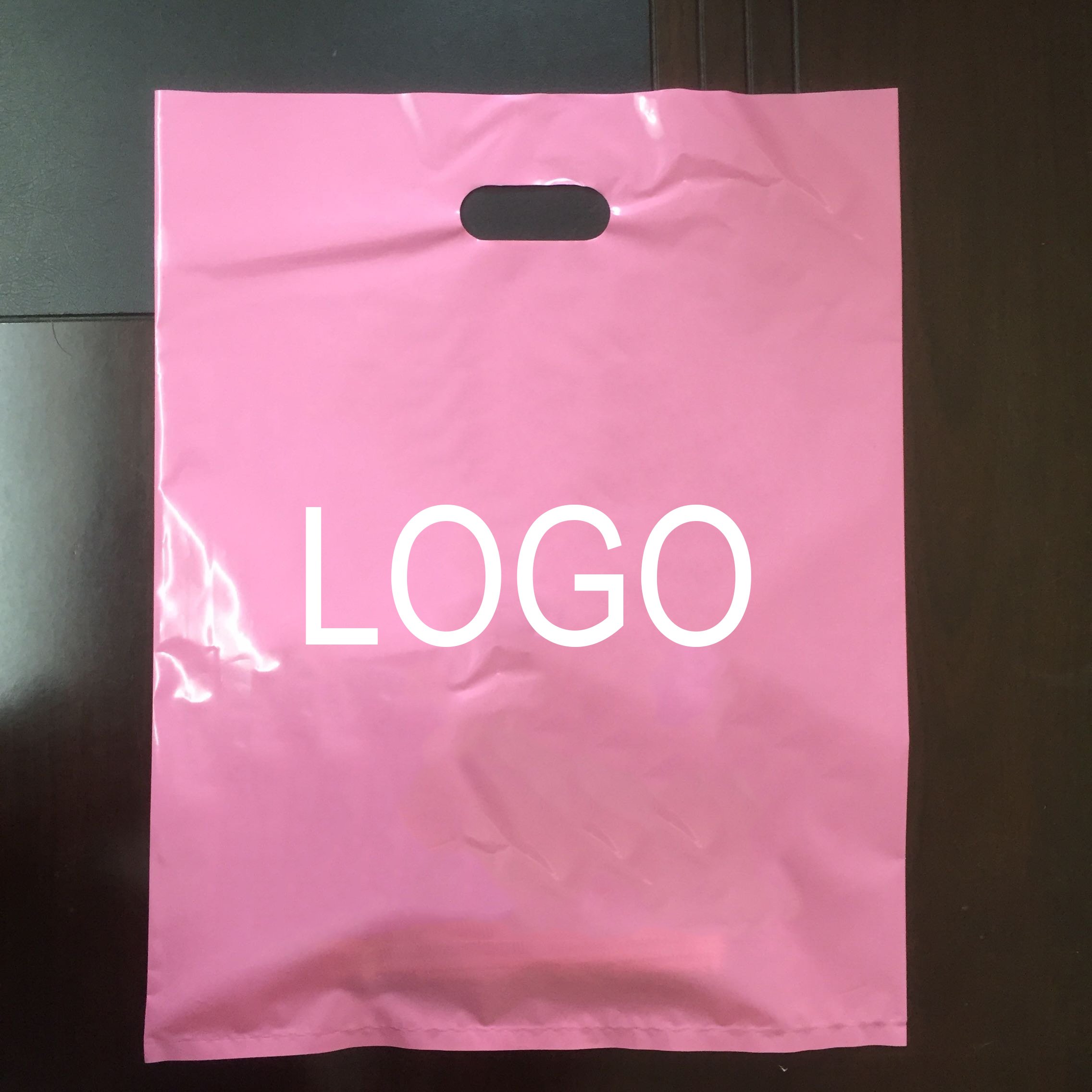 Custom Logo Good Quality Printing Die Cut Plastic Black Shopping Bags With Logo For Store