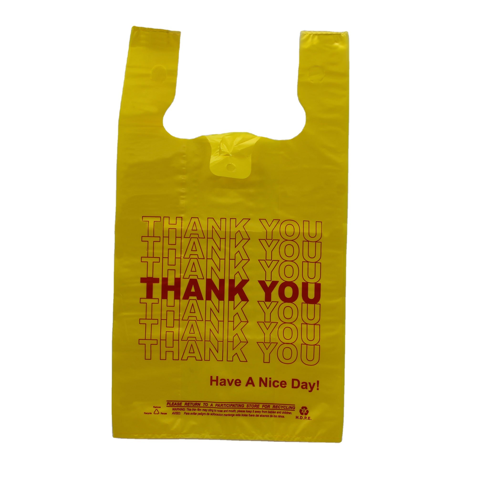 Custom T-Shirt Thank You Reusable Recycle Supermarket PE Plastic Bags with Handles Manufactured in Vietnam