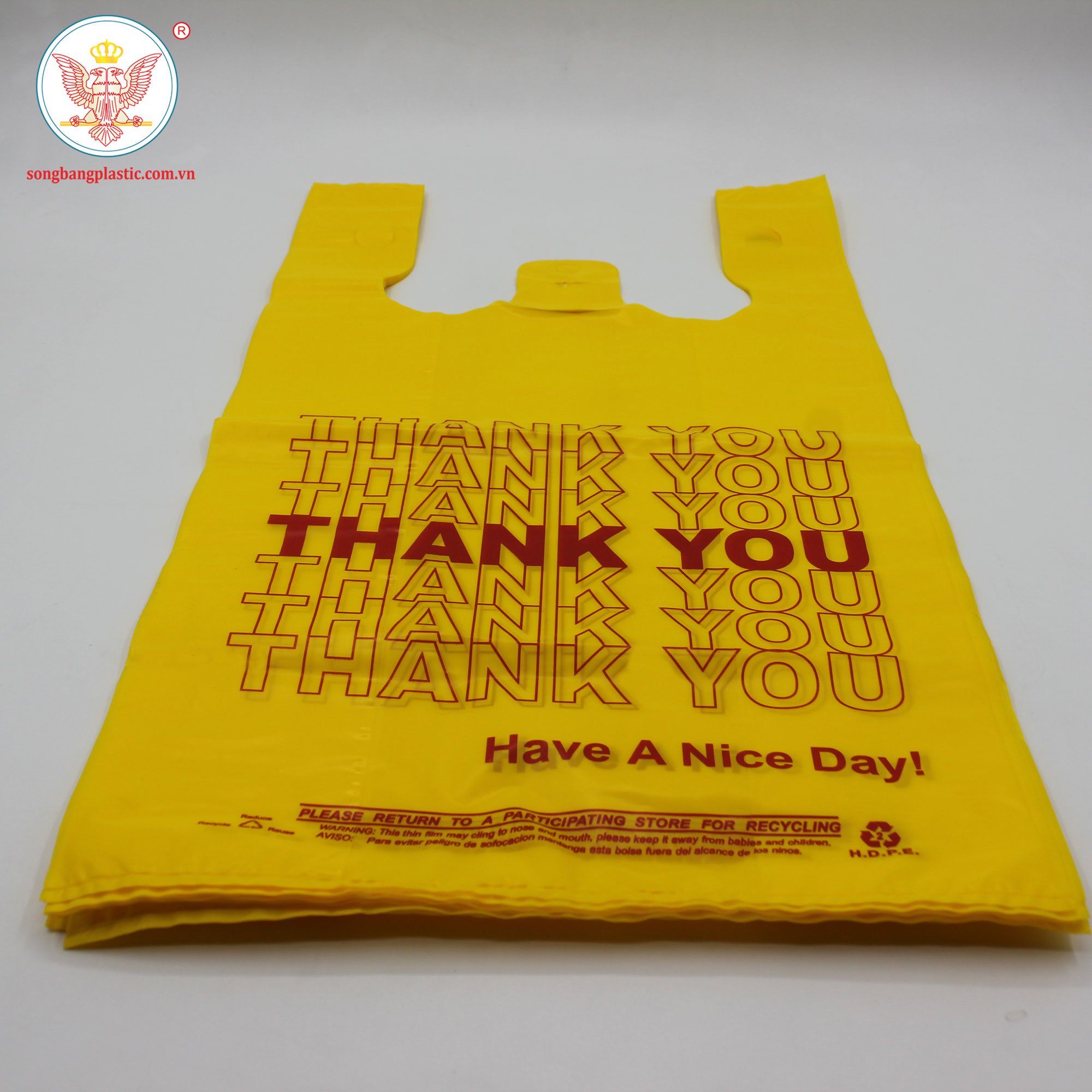 Custom T-Shirt Thank You Reusable Recycle Supermarket PE Plastic Bags with Handles Manufactured in Vietnam