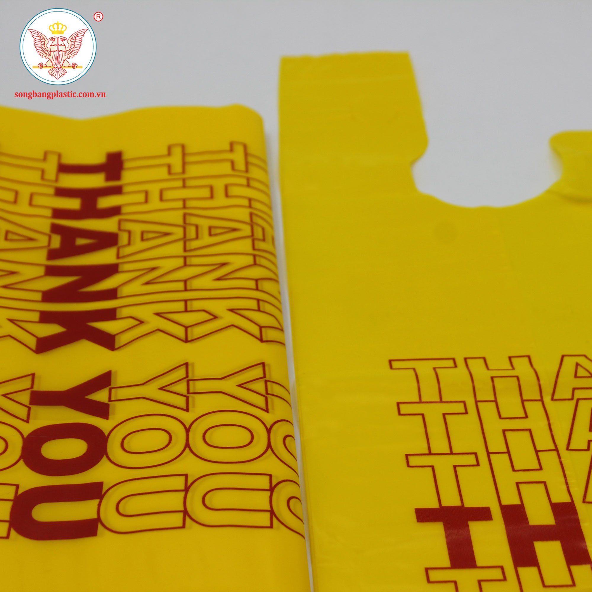 Custom T-Shirt Thank You Reusable Recycle Supermarket PE Plastic Bags with Handles Manufactured in Vietnam