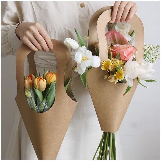 Valentine's Day flower shop flower packaging materials flower carry bag kraft bouquet bag