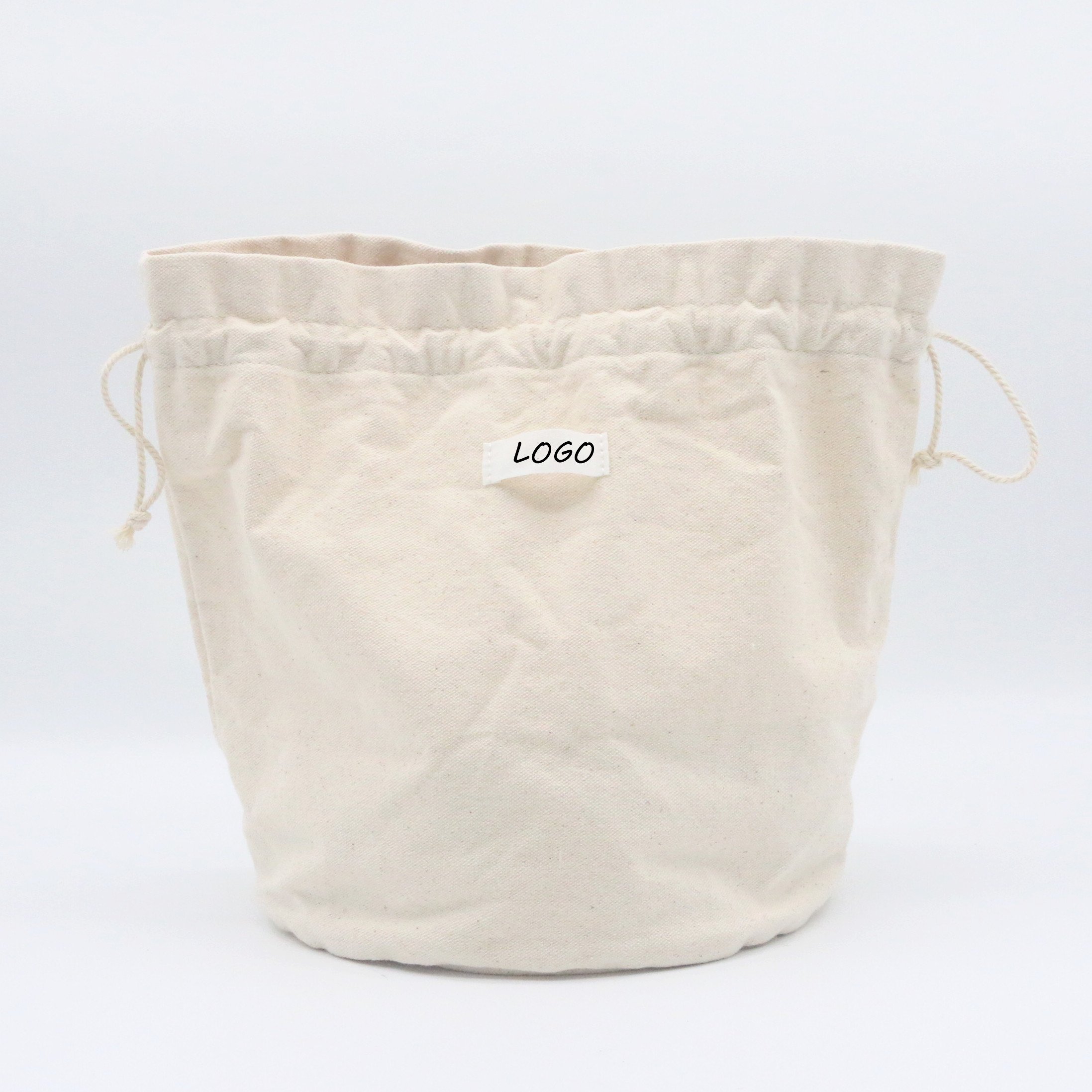Eco-friendly Recycled Cotton Shopping Bag Promotional Grocery String Bag Recycled Cotton Linen Draw String Bag