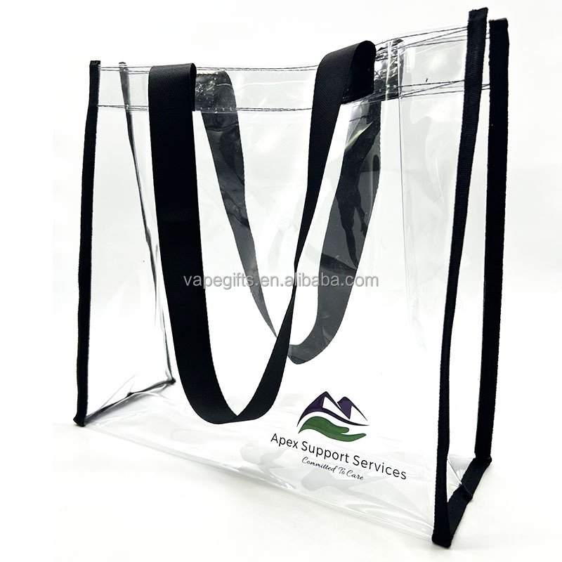 Customized Transparent Bags With Thick Cotton Handle Fashion Waterproof Pvc Tote Shopping Bag hologram clear beach tote bag