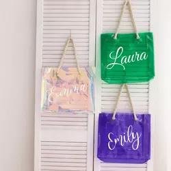 Customized Transparent Fashion PVC Waterproof Tote Shopping Bag with Thick Cotton Handle PINK BAGS