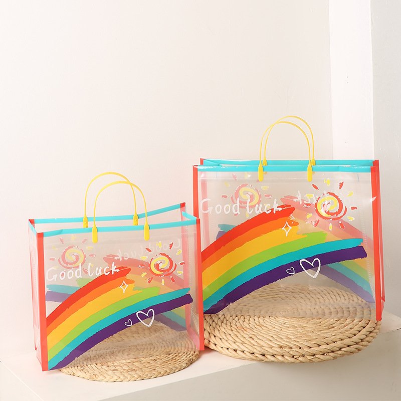 New Rainbow kid birthday Transparent gift tote bag women's and children's clothing Shop bag handbag Recyclable
