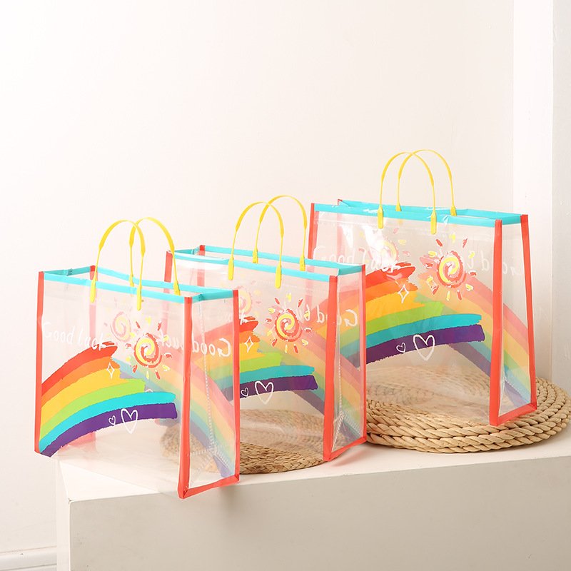 New Rainbow kid birthday Transparent gift tote bag women's and children's clothing Shop bag handbag Recyclable
