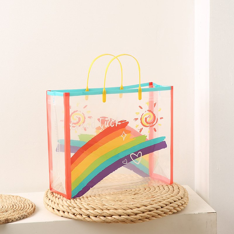 New Rainbow kid birthday Transparent gift tote bag women's and children's clothing Shop bag handbag Recyclable