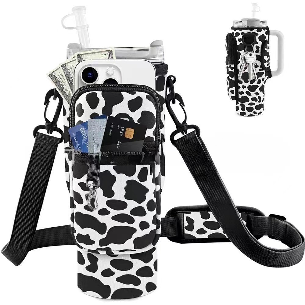 Water Bottle Carrier Bag with Phone Pocket Neoprene Water Bottle Holder Pouch for Stanley 40/30 Oz Tumbler Shoulder Bag CANS DH