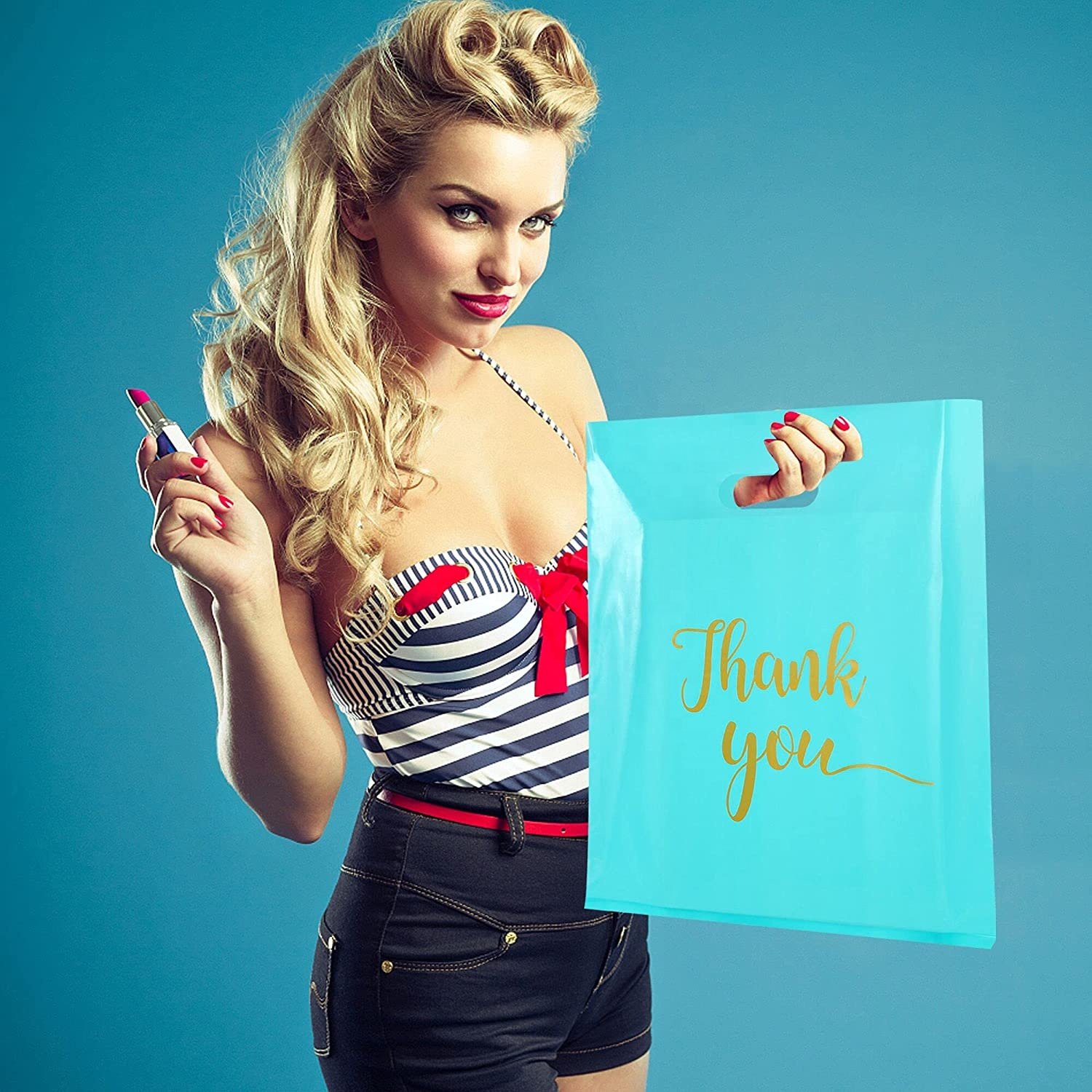 Heavy Duty Recyclable Plastic Shopping Bags With Reinforced Handle 100 PK Thank You Merchandise Bags