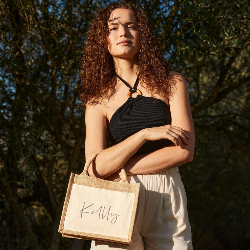 Custom Logo Printed Eco-Friendly Jute Bag Custom Coated Linen Shopping Bag Handbag Beach Bag