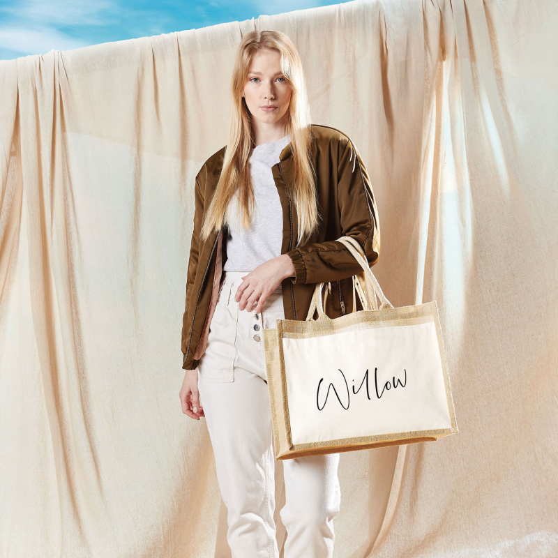 Custom Logo Printed Eco-Friendly Jute Bag Custom Coated Linen Shopping Bag Handbag Beach Bag