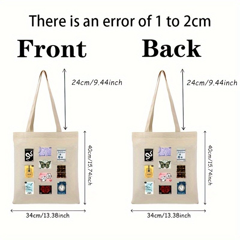 1 pc Albums as Stamps pattern Tote Canvas Personalized Shoulder Bag For Travel Women's Reusable Shopping Bag With Custom Printed
