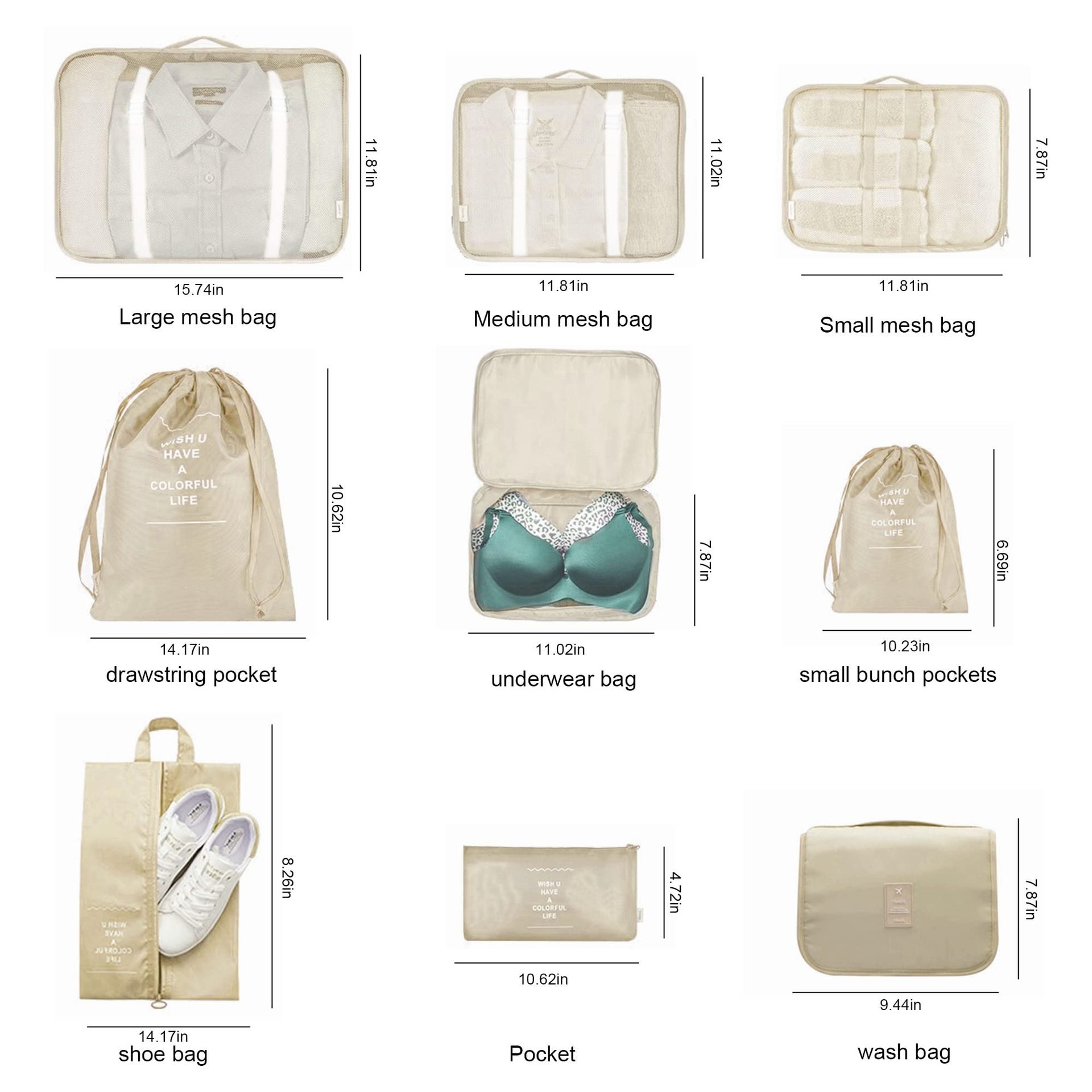 Travel storage bag 8/9-piece travel thickened suitcase portable clothing classified storage bag