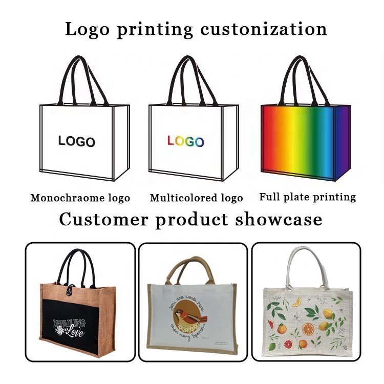 Cchina Manufacturers Natural Shopping Hessian Bags Handbags Jute Gunny Burlap Tote Bags For Personalized Bridesmaid Gift
