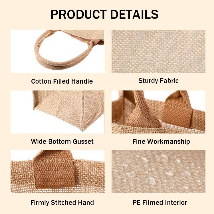 Cchina Manufacturers Natural Shopping Hessian Bags Handbags Jute Gunny Burlap Tote Bags For Personalized Bridesmaid Gift