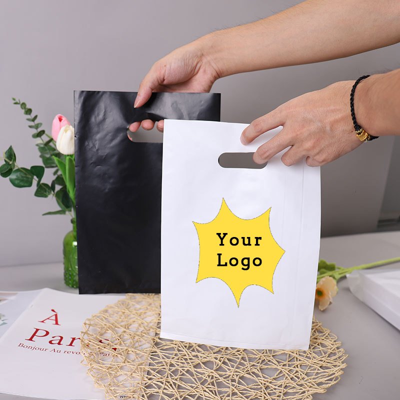 Custom Logo Eco-Friendly Thank You Black Plastic Retail Shop Gravure Printing Shopping Bags For Small Business With Logo